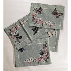 Jaquard Pattern Tapestry Placemates Butterfly & Floral Pattern‎ Set Of 4 (Read)
